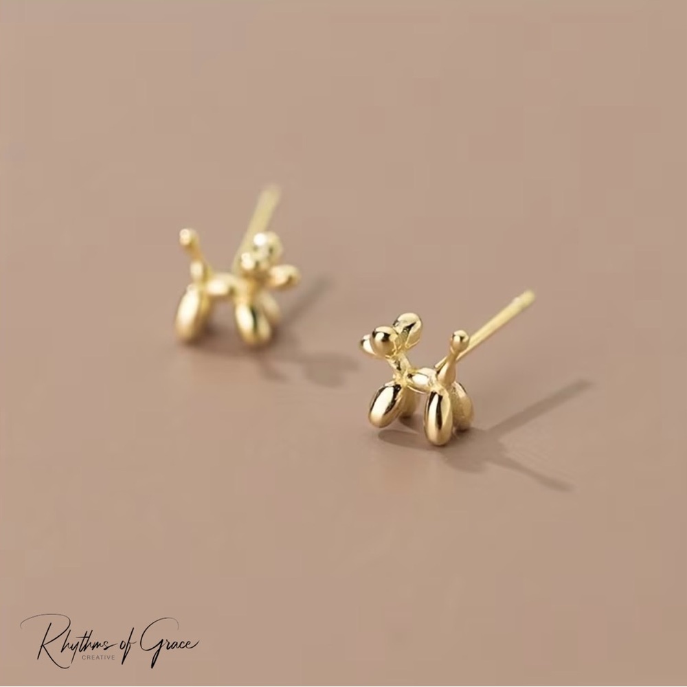 Gold Balloon Dog Stud Earrings ✨🐕 Tiny Dainty Mardi Gras Studs
